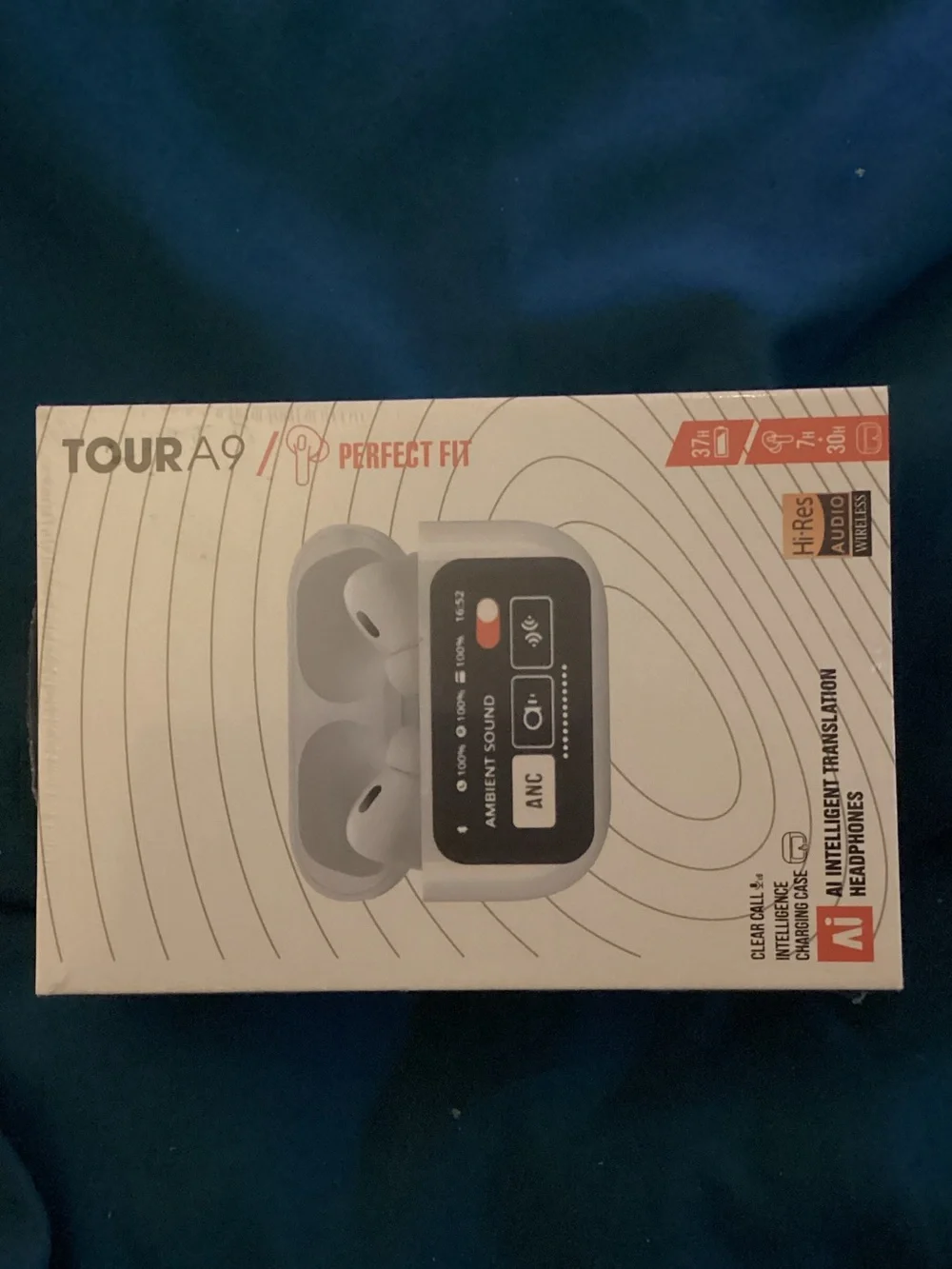 TOUR A9 White Wireless AI Translation Earbuds with Charging Case